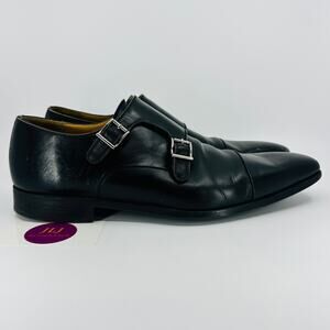 Magnanni Men's Black Leather Double Buckle Monk Strap Dress Shoes Size 11.5